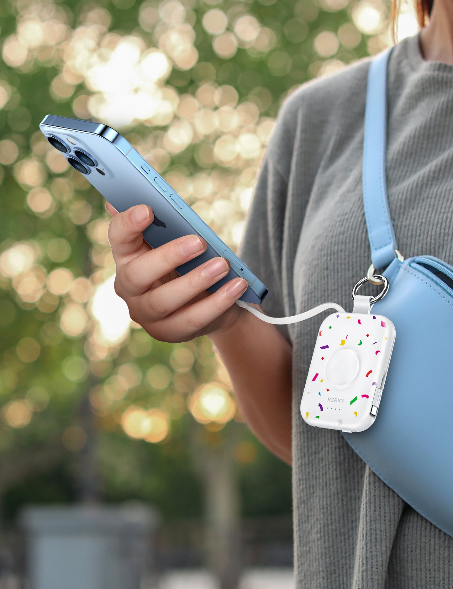 RORRY D2 5000mAh Portable Charger, Portable Charger Power Bank with Built-in Cables, Travel Keychain Battery Pack for Apple Watch Ultra 2/10/9/8/Ultra/7/6/SE/5, iPhone 16/15/14/13/12